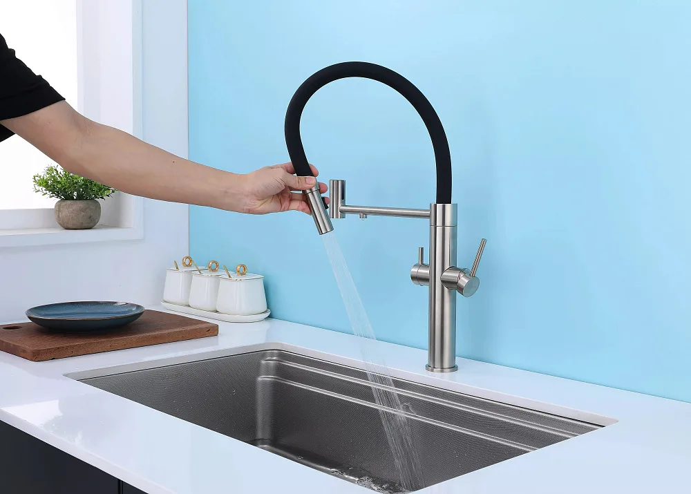 Смеситель для кухни Paulmark Nexus Ne213999-BS с гибким изливом, брашированная сталь Sancos — официальный сайт