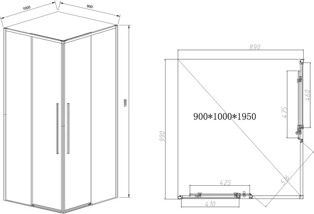 Душевой уголок Vincea Slim-N VSS-4SN9010CL 100x90, профиль хром Sancos — официальный сайт