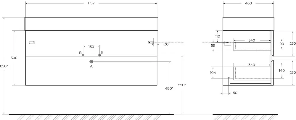 Тумба под раковину без столешницы Cezares Molveno 46 120 legno grigio Sancos — официальный сайт