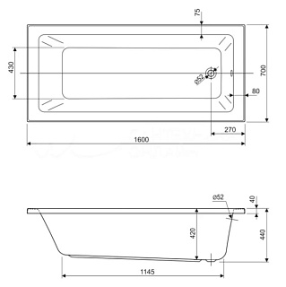 Акриловая ванна Cezares Plane Solo Mini 160-70-42-W37 без опоры 160x70 см, пристенная, белая