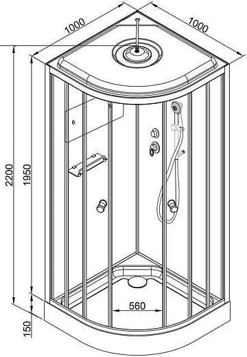 Душевая кабина DTO D01S 100х100, профиль хром, стекло матовое