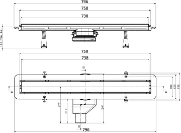 Душевой трап (лоток) Pestan Confluo Frameless Line 750 gold