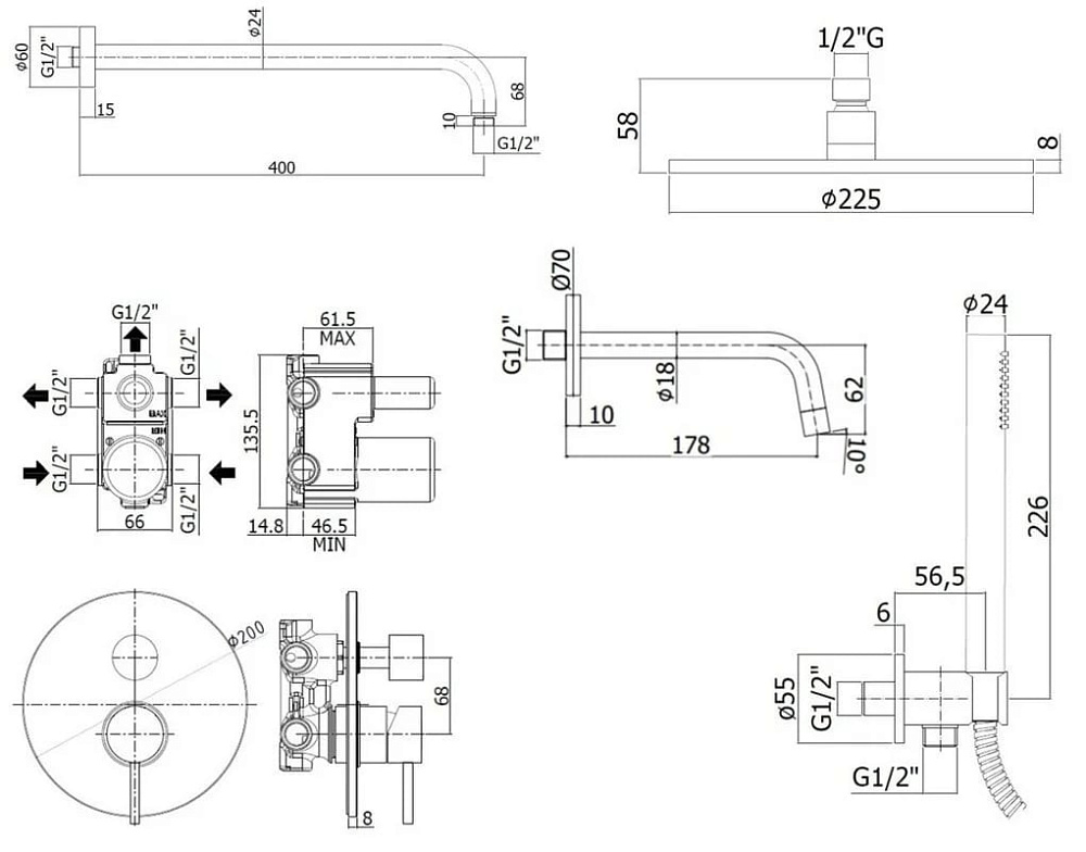 Душевой комплект Paffoni Light KITLIG019NO045, С ВНУТРЕННЕЙ ЧАСТЬЮ, черный матовый