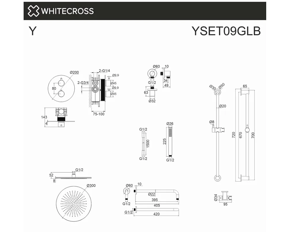 Душевой комплект WHITECROSS Y YSET09GLB, С ВНУТРЕННЕЙ ЧАСТЬЮ, брашированное золото Sancos — официальный сайт