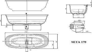 Ванна из искусственного камня Plumberia Selection Seta 170x75 см, отдельностоящая, матовая белая, ов