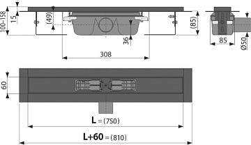 Душевой трап (лоток) AlcaPlast APZ1BLACK 75 см с решеткой