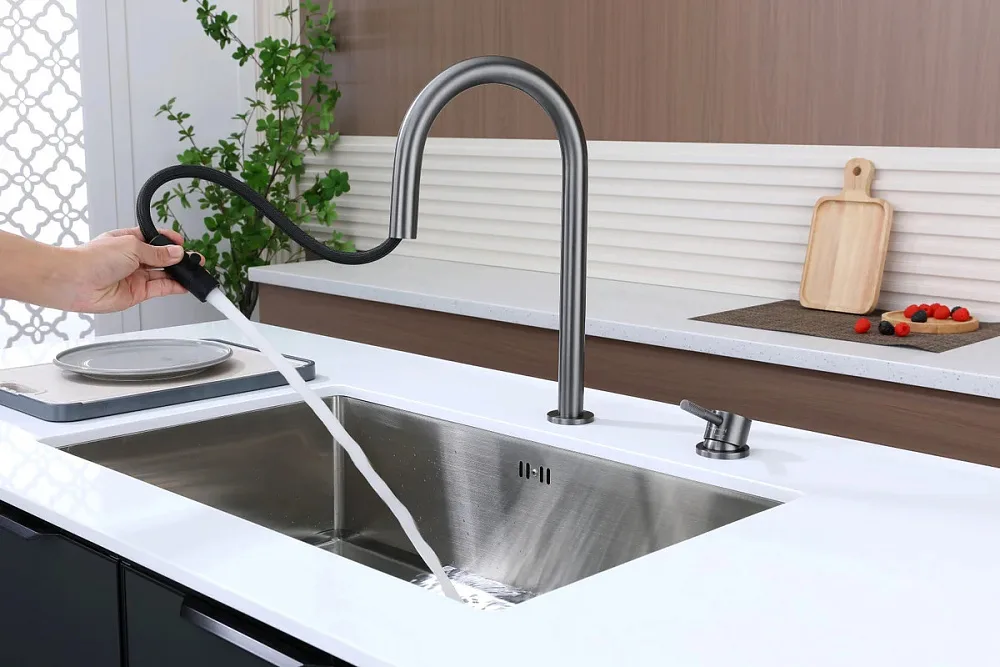 Смеситель для кухни Paulmark Estetica Es218006-GM вороненая сталь Sancos — официальный сайт