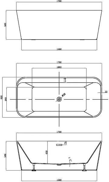 Акриловая ванна Vincea 170x80 см, VBT-401-1700MW