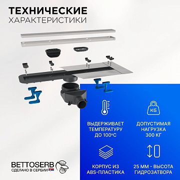 Душевой трап (лоток) BETTOSERB Premium Line 550, с решеткой