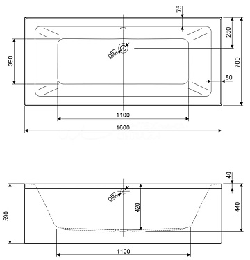 Акриловая ванна Cezares Plane Mini 160x70 см, PLANE MINI-160-70-42-W37