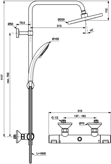 Душевая стойка Ideal Standard Ceratherm T25 A7208AA