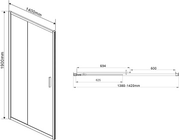 Душевой уголок Vincea Garda VSR-1G9014CLGM 140x90 см, профиль вороненая сталь, стекло прозрачное