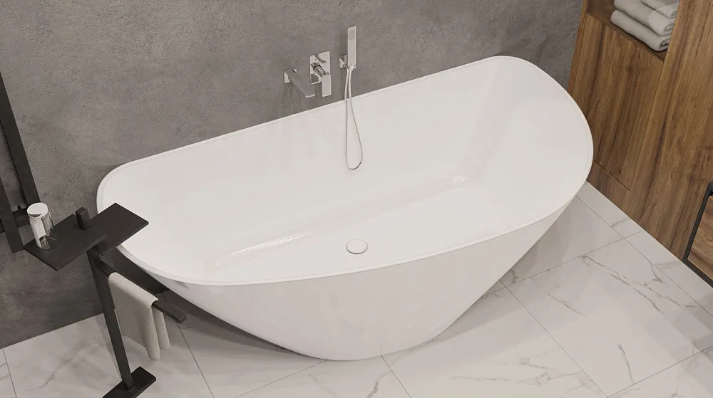 Ванна из искусственного камня WHITECROSS Topaz 170x80 см, отдельностоящая, белая, асимметричная, с д Sancos — официальный сайт