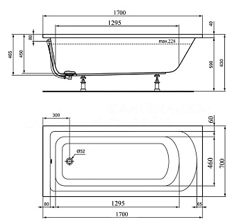 Акриловая ванна Ideal Standard Hotline K865901 без опоры 170x70 см, пристенная, euro white 