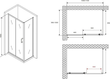 Душевой уголок Abber Schwarzer Diamant AG30110B5-S100B5 110х100, профиль черный, стекло прозрачное