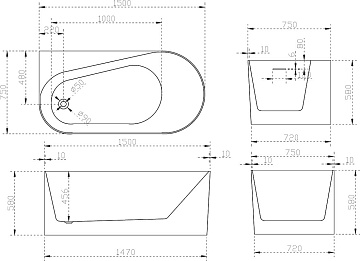 Акриловая ванна Abber 150x75 см, левая, AB9496-1.5 L