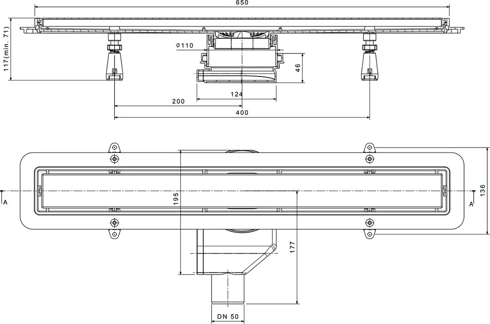 Душевой трап (лоток) Pestan Confluo Premium Line 650, черное стекло/сталь Sancos — официальный сайт