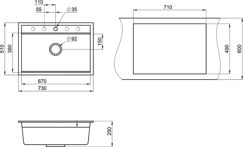 Мойка кухонная Granula Kitchen Space 7301, алюминиум Sancos — официальный сайт