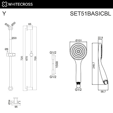 Душевой гарнитур WHITECROSS SET51BASICBL, черный матовый