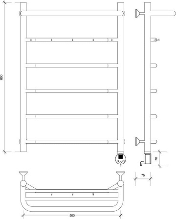 Полотенцесушитель электрический Secado Агата 1 КСП 80x50, черный, R
