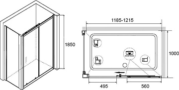 Душевой уголок RGW Classic CL-48B+100 см (118,5x121,5)x100x185 профиль черный, стекло прозрачное