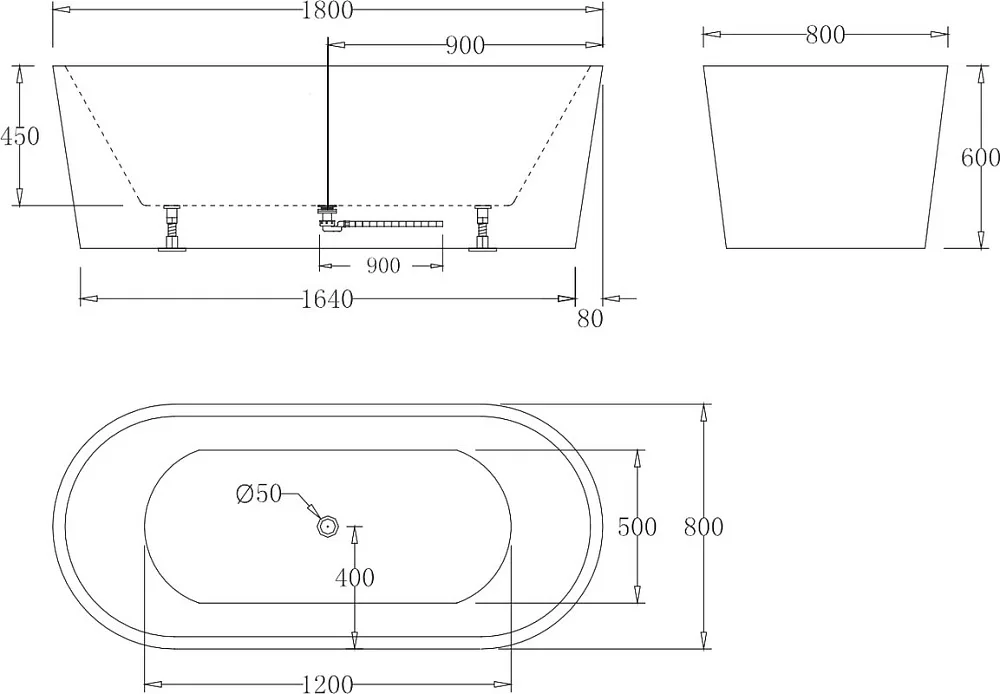 Акриловая ванна BelBagno BB71-1800-W0 180x80 см, отдельностоящая, белая, овальная, на ножка Sancos — официальный сайт