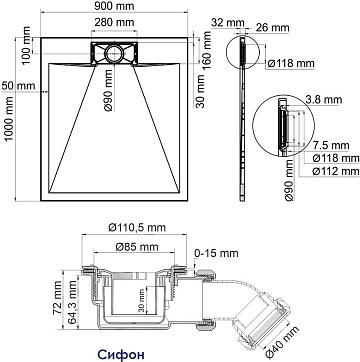 Поддон для душа Wasserkraft Elbe 74T22 100х90 см