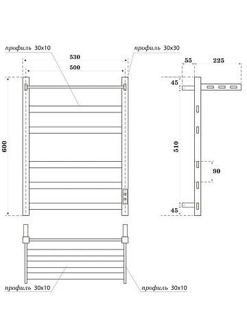 Полотенцесушитель электрический APEXTERMO Терра TR01165BM 60x55 см, подключение справа, слева, скрыт