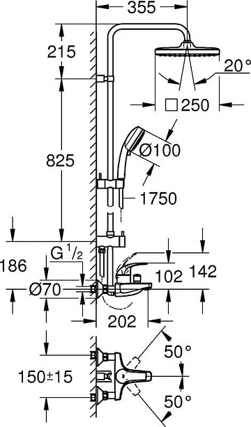 Душевая стойка Grohe Tempesta Cosmopolitan System 250 Cube 26693000
