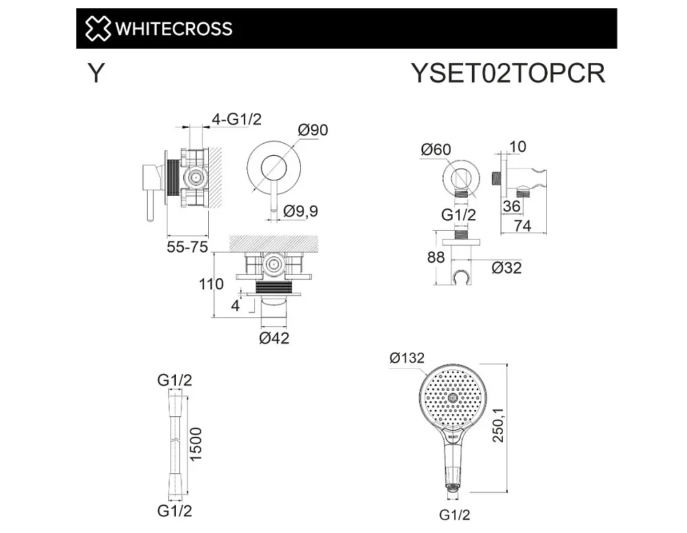 Душевой комплект WHITECROSS Y YSET02TOPCR С ВНУТРЕННЕЙ ЧАСТЬЮ, хром Sancos — официальный сайт