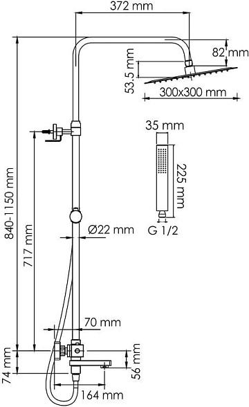 Душевая стойка Wasserkraft Abens 2000 A299.162.218.BM Thermo, с термостатом, черная