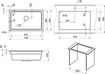 Мойка кухонная Granula Kitchen Space 7303U, алюминиум