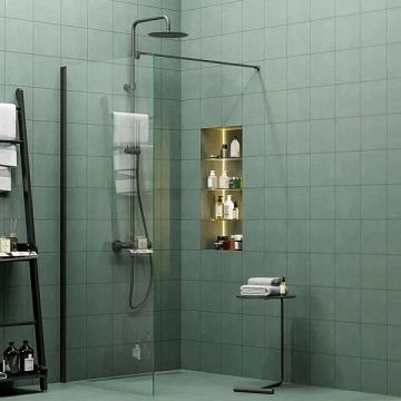 Душевая перегородка KERAMA MARAZZI Vetro VE.90.WI.BLK.M 90 см, профиль матовый черный, стекло прозра