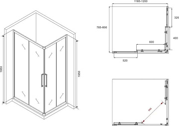 Душевой уголок Abber Schwarzer Diamant AG02128BH 120x80, профиль черный, стекло прозрачное