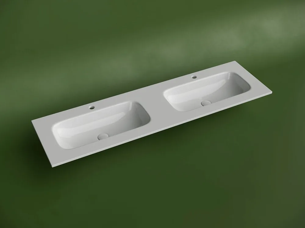 Мебельная раковина Ceramicanova Grace прямоугольная 161см с двумя чашами и отверстиями под смеситель Sancos — официальный сайт