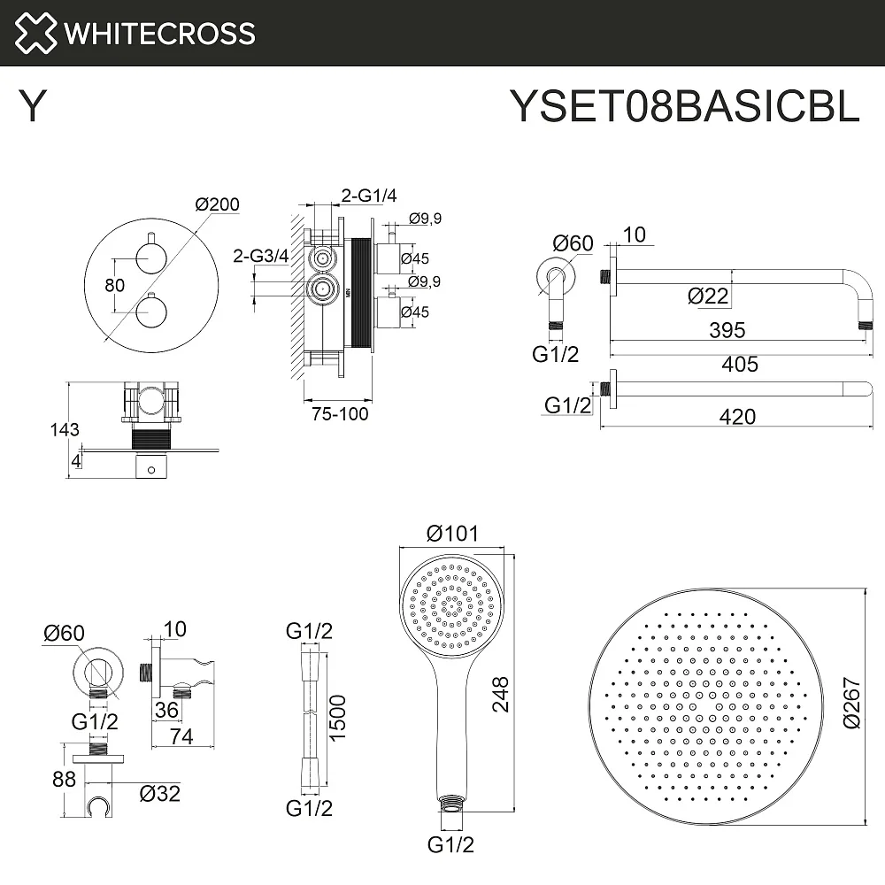 Душевой комплект WHITECROSS Y YSET08BASICBL, С ВНУТРЕННЕЙ ЧАСТЬЮ, черный матовый Sancos — официальный сайт