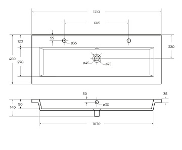 Мебельная раковина Cezares CZR-8070-120-1-2 120 белая глянцевая