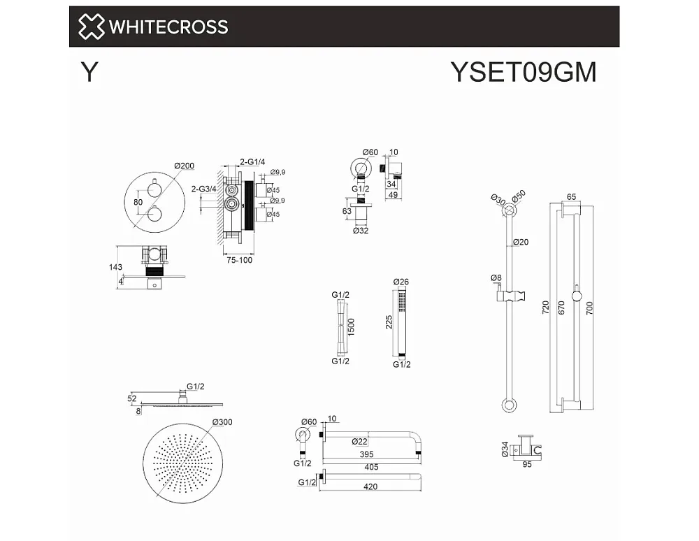 Душевой комплект WHITECROSS Y YSET09GM, С ВНУТРЕННЕЙ ЧАСТЬЮ, оружейная сталь Sancos — официальный сайт