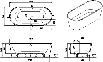 Акриловая ванна VitrA Geo 180x80 см, 65380006000