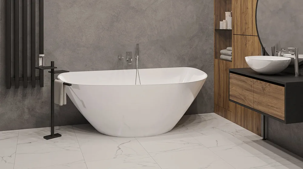 Ванна из искусственного камня WHITECROSS Topaz 170x80 см, отдельностоящая, белая, асимметричная, с д Sancos — официальный сайт