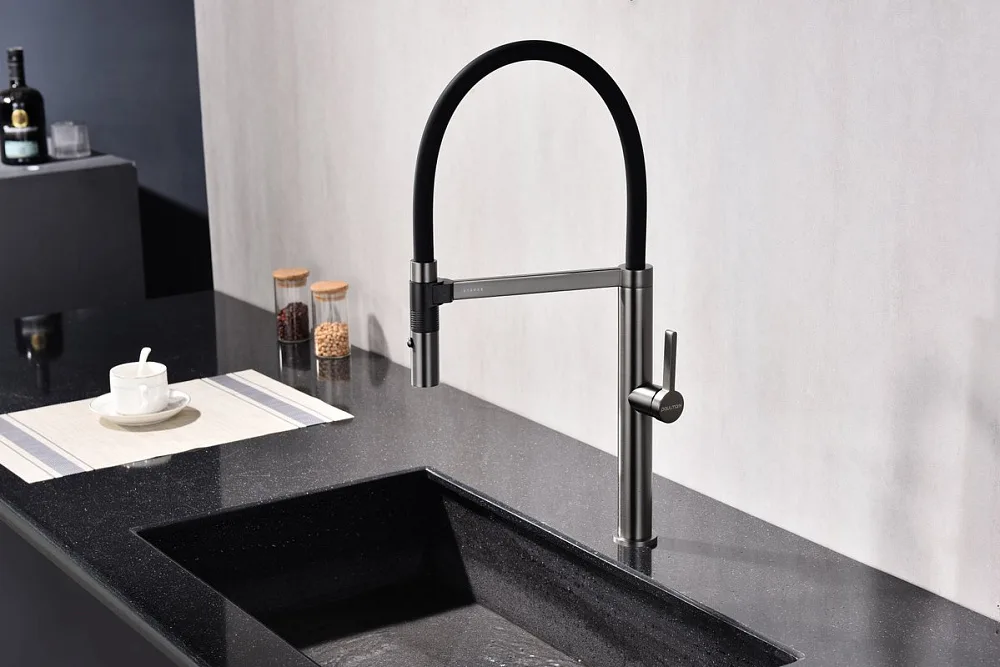 Смеситель для кухни Paulmark Leader Le214101-B с гибким изливом, беретта Sancos — официальный сайт