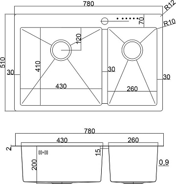 Мойка кухонная Steel Hammer SH 78-2-51-L GRAFIT графит