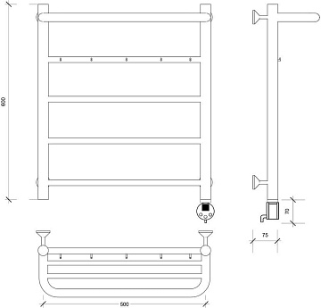 Полотенцесушитель электрический Secado Триада 1 КСП 60x50, черный, R