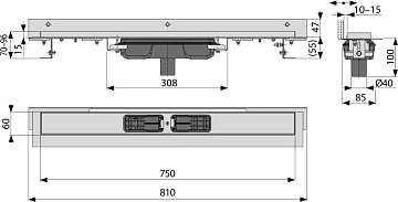 Душевой трап (лоток) AlcaPlast APZ1104 -750 без решетки
