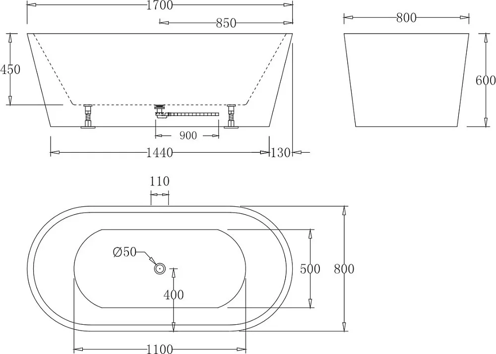 Акриловая ванна BelBagno BB71-1700-W0 170x80 см, отдельностоящая, белая, овальная, на ножках Sancos — официальный сайт