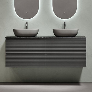Тумба с раковиной Sancos Folk 140 grey soft, столешница черный мрамор TT140A1X, раковина CN6009MDH