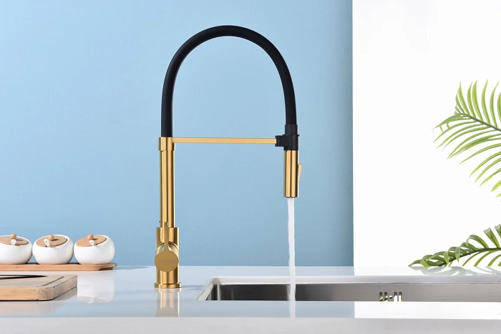 Смеситель для кухни Paulmark Halt Ha214021-BG брашированное золото, с гибким изливом Sancos — официальный сайт