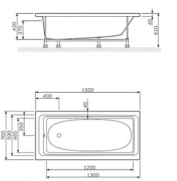 Акриловая ванна ALBA SPA Gamma 150x70 см, ВПР0220200100