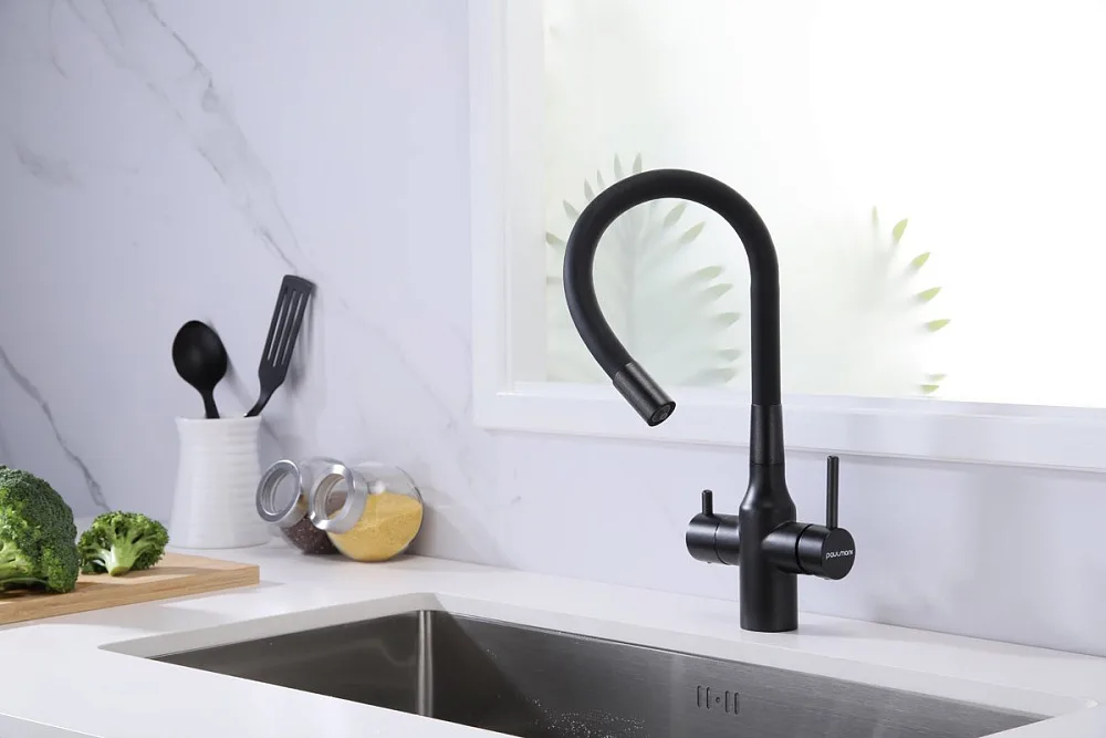 Смеситель для кухни Paulmark Salix Salix Sa213419-BLM матовый черный, с гибким изливом Sancos — официальный сайт
