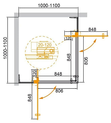 Душевой уголок Cezares Slider A 2 100/110 BR Nero профиль черный, стекло бронза